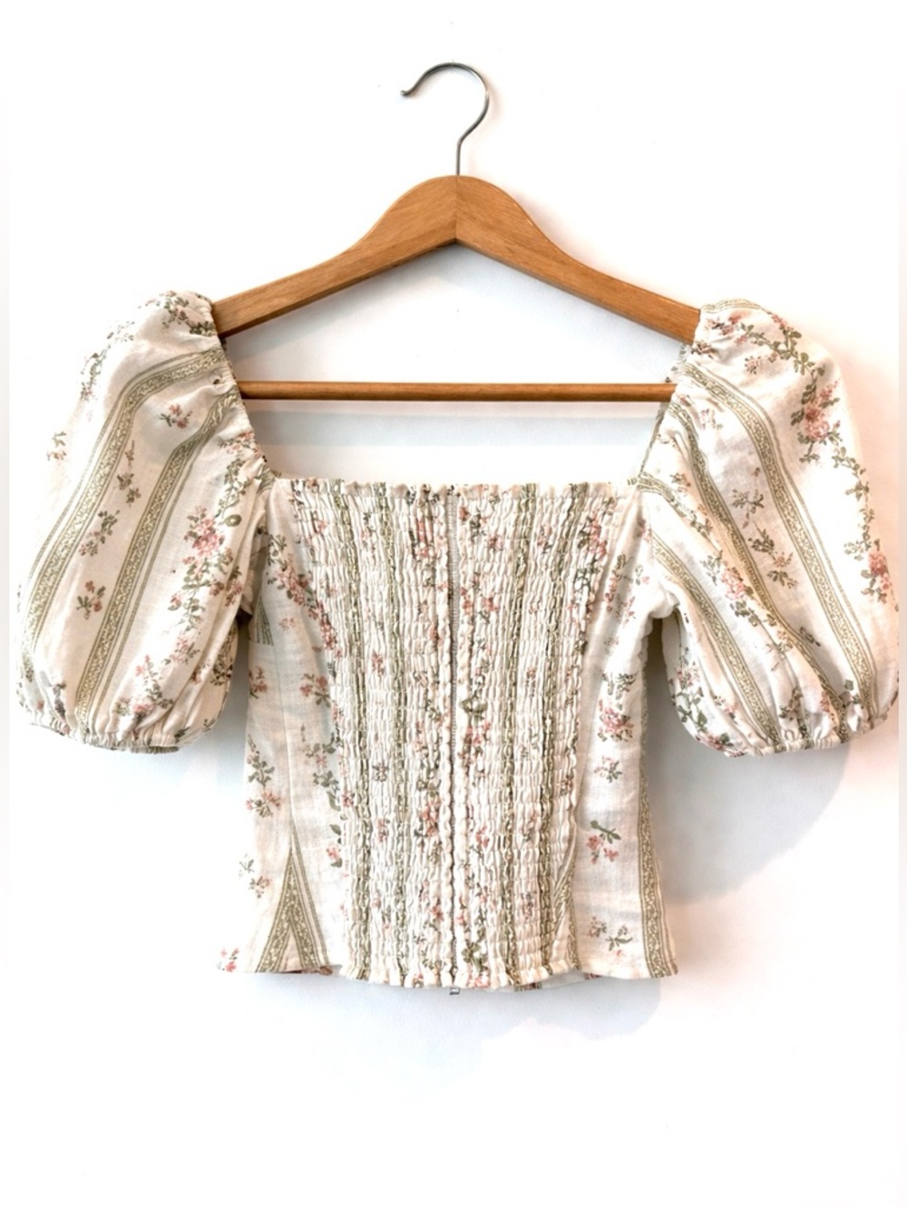 Reformation Arancini Linen Puffed Sleeve Top in Heath Floral Size 2 - Picture 5 of 11